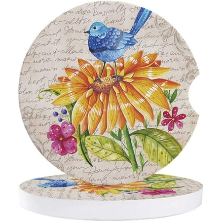 

ZHANZZK Sunflower and Bird Retro Set of 6 Car Coaster for Drinks Absorbent Ceramic Stone Coasters Cup Mat with Cork Base for Home Kitchen Room Coffee Table Bar Decor