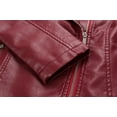 thumbnail image 6 of NARABB Women's LeatherJacket Leather Long Sleeved Metal Lapel Jacket Wine M, 6 of 7