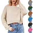 thumbnail image 2 of Utoimkio Women's Knit Cropped Sweater Pullover Square Collar Long Sleeve Cable Knitted Casual Loose Lightweight Sweaters for Women, 2 of 9