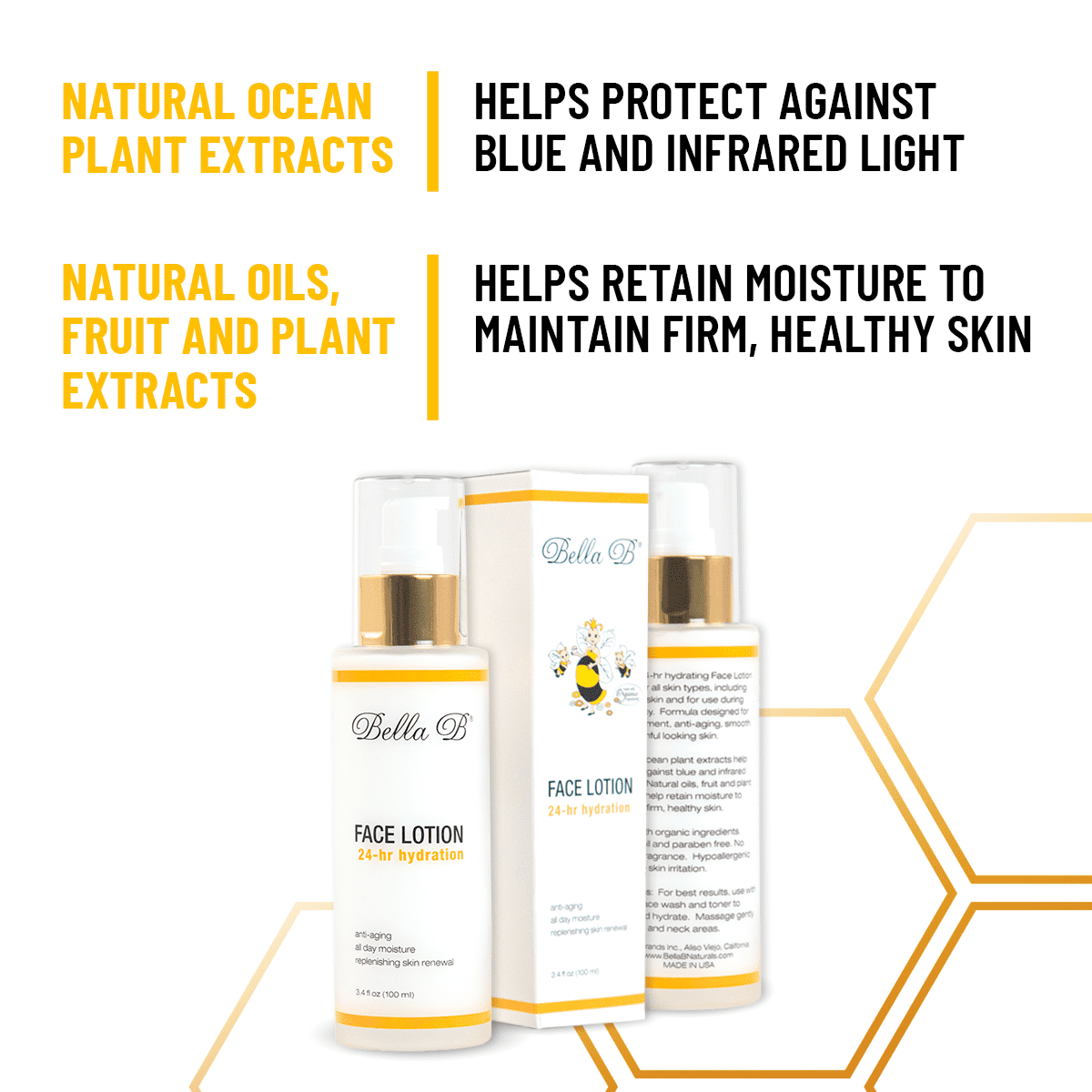 BELLA B Face Lotion 3.4 oz Bottle - Facial Glow - Pregnancy Skin Care - Pregnancy Face Moisturizer - Pregnancy Safe - Healthy Beauty - Natural Face Moisturizer - Natural Face Lotion