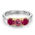 thumbnail image 3 of Gem Stone King 10K Two Tone Gold Pink Tourmaline and Red Created Ruby Engagement Ring for Women | 1.72 Cttw | Round 5MM | Gemstone October Birthstone | Size 7, 3 of 6