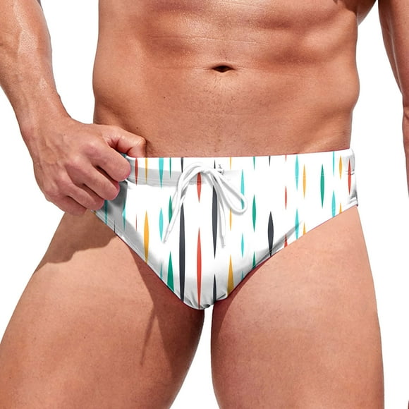 Cathalem Men's Bikini Swimsuit Quick Dry Retro Swimsuit with Print,White S