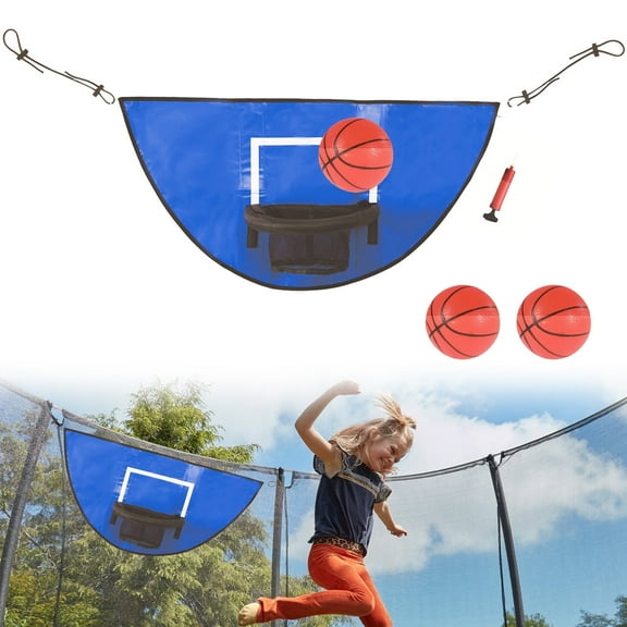 Trampoline Basketball Hoop with 3 Mini Basketball, Pump and Adjustable Length Drawstring, Waterproof Universal Basketball Hoop for Trampoline