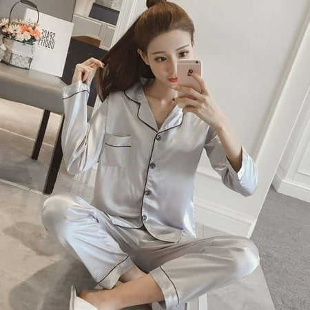 

PIKADINGNIS Long Sleeve Silk Pajamas Suit Women Autumn Pajama Sets Silk Satin Pijama Sleepwear Pyjamas 3XL 4XL 5XL Nightwear Set