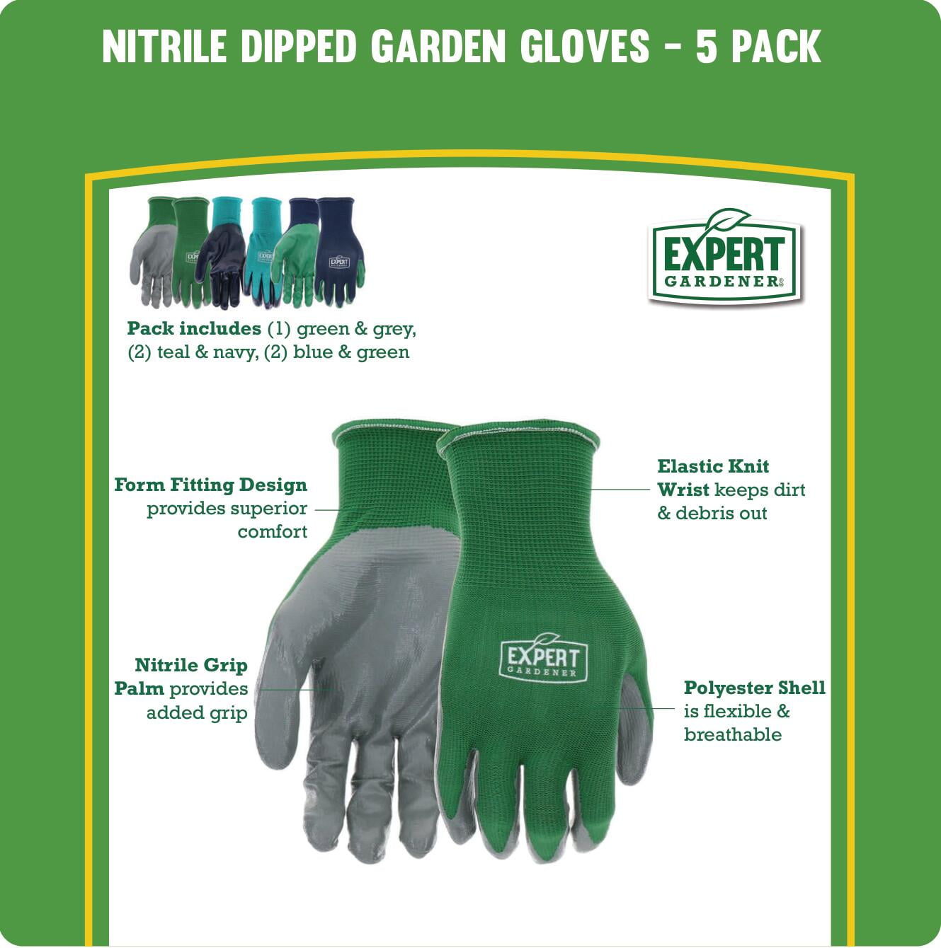 (2 pack) Expert Gardener 5 Pair Nitrile Garden Gloves, Large