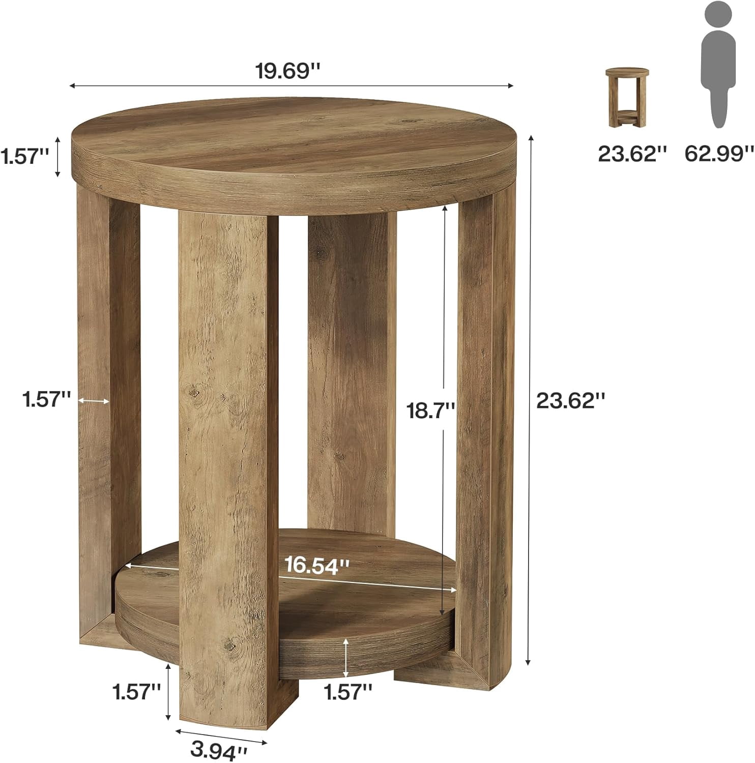 Tribesigns Side Table, 2-Tier Round End Table, Small Bedside Accent Furniture for Living Room, Bedroom