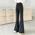 thumbnail image 3 of Girls' Denim Pants Slim Fit Elastic Waist Bell Bottom Jeans for Everyday Wear and Play (Black), 3 of 4