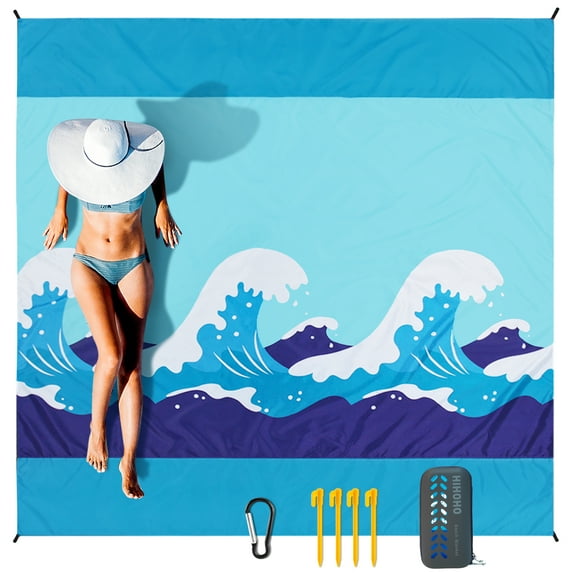 HIHOHO 2022 Beach Blanket Sandproof Beach Mat 79" x 83" for 1-3 Adults Outdoor Picnic Mat with Pocket for Travel Camping Hiking