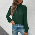 thumbnail image 6 of Weiqiqre Womens Tops Mock Neck Pleated Solid Long Sleeve Blouse Shirt Top, 6 of 6