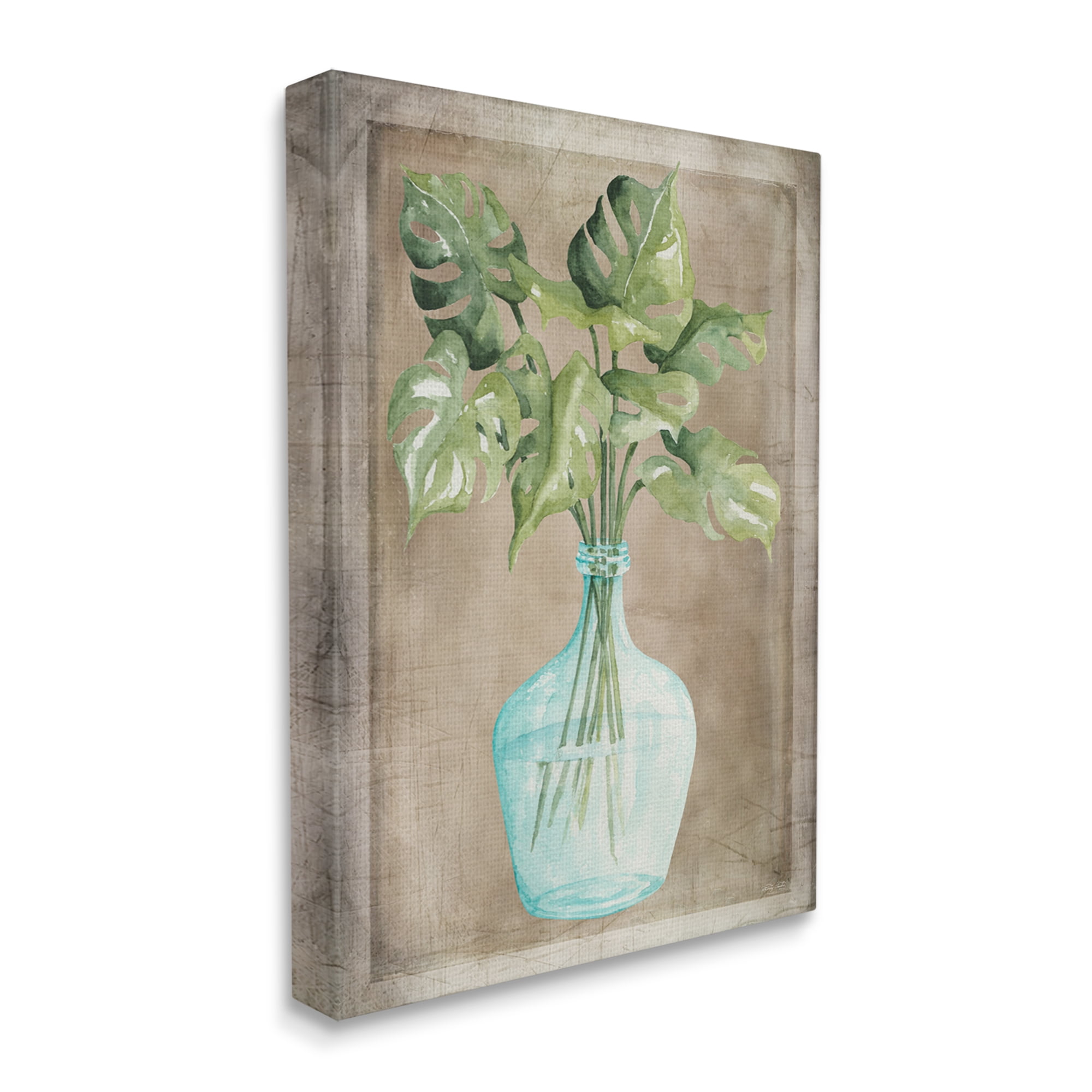 Stupell Industries Monstera Leaves Glass Vase Potted House Plant Painting Gallery Wrapped Canvas Print Wall Art, Design by Cindy Jacobs