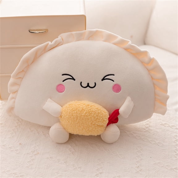 Junepar 13.8" Soft Dumpling Plush Pillow Novalty Har Gow Stuffed Animal with Face Cuddle Buddy for Stress Relief for Adults