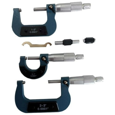 PRECISE 3 Piece Micrometer Set | Ranges: 0" - 1" , 1" - 2" , 2" -3" | 0.0001" Increments | Carbide Tipped | Precision Hardened | Includes Plastic Storage Case