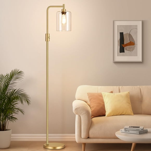 Lámpara de pie Yemela Dimmable Gold con vidrio transparente para sala de estar