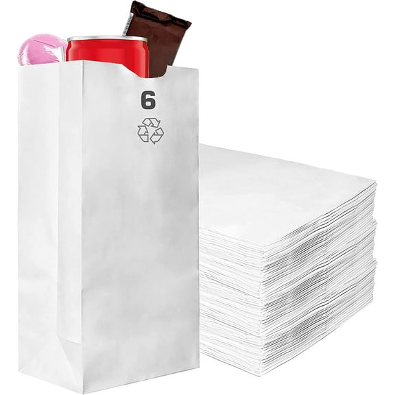 Paper Lunch Bags 6 Lb White Paper Bags 6LB Capacity - Kraft White Paper Bags, Bakery Bags, Candy Bags, Lunch Bags, Grocery Bags, Craft Bags - #6 Lunch Paper Bags by EcoQuality (300, #6 - 6LB)