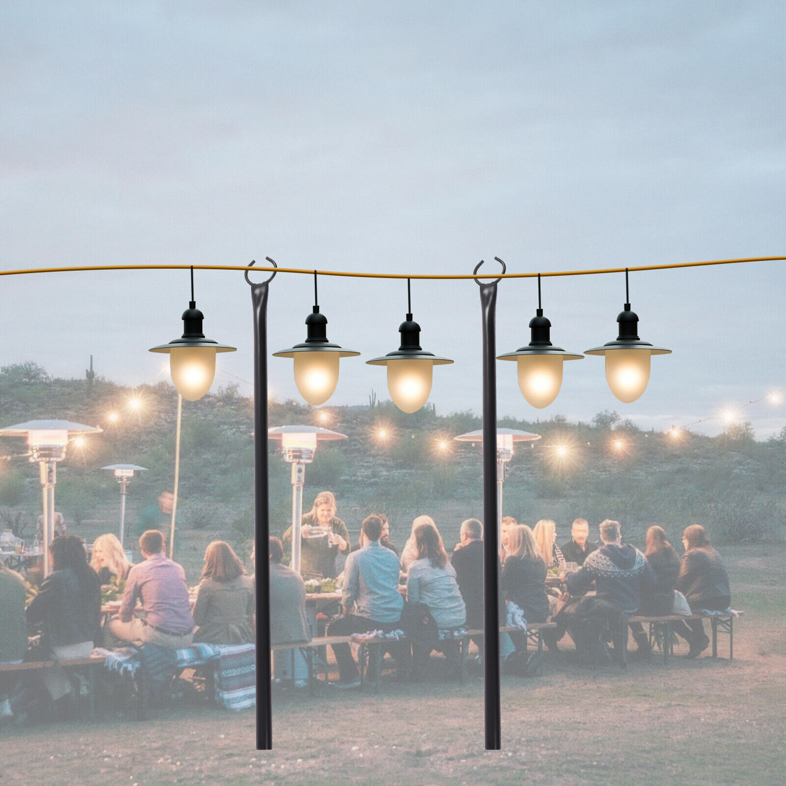 8FT String Light Poles Outdoor Metal Pole Steel for Patio Backyard