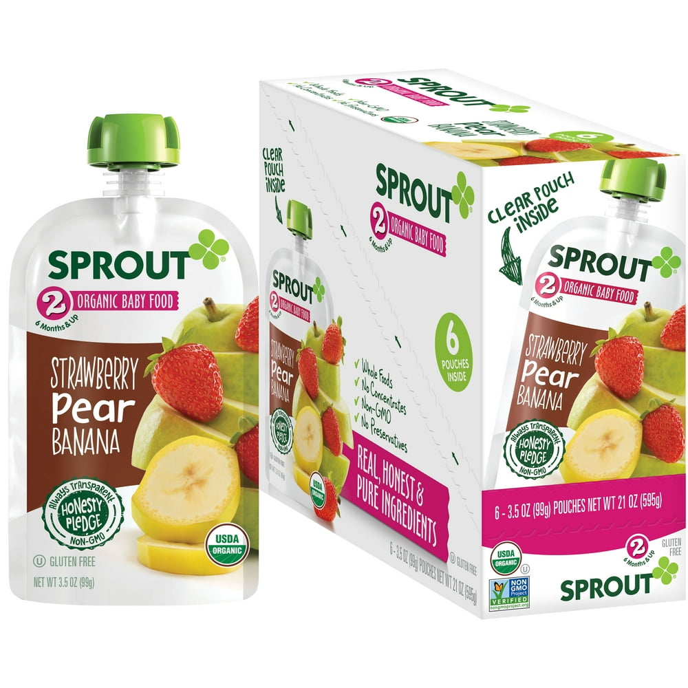 Sprout Organic Baby Food Stage 2 Pouches Strawberry Pear Banana Pack of