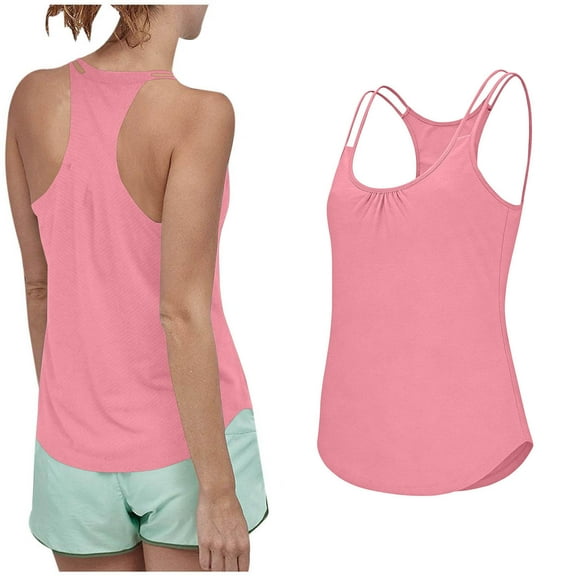 CHGBMOK Women Tank Top Spaghetti Strap Racerback Workout Tank Crew Neck Sleeveless Cami Solid Casual