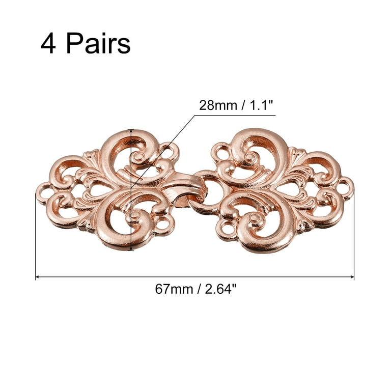 Bezelry 4 Pairs Baroque Swirl Hook and Eye Cloak Clasp Fasteners. 70mm x  25mm Fastened. (Antique Brass)