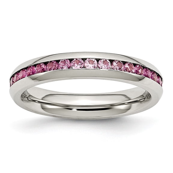 Stainless Steel 4mm July Red Cubic Zirconia Ring - Size 6