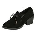 thumbnail image 5 of Women's Fashion Dress Pumps Point Toe Lace up Chunky Block High Heeled Oxford Work Business Leather Loafer Heels Shoes c-Black Size 9.5, 5 of 5