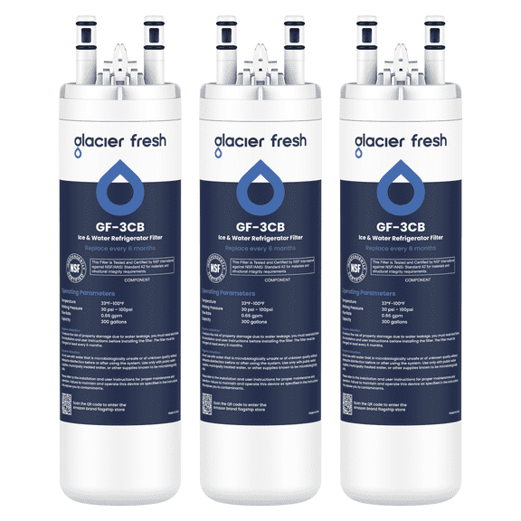 GLACIER FRESH WF3CB Refrigerator Water Filter Replacement for PureSource 3, 706465, WF425, PS3412266, AP4567491, 242017800 Refrigerator Water Filter, Pack of 3