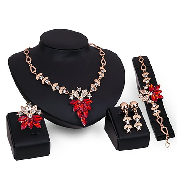 KMYY 4 Pcs Jewelry Set Flower Design Birthday Gift Durable Necklace Earrings Bracelet Ring Jewelry Set