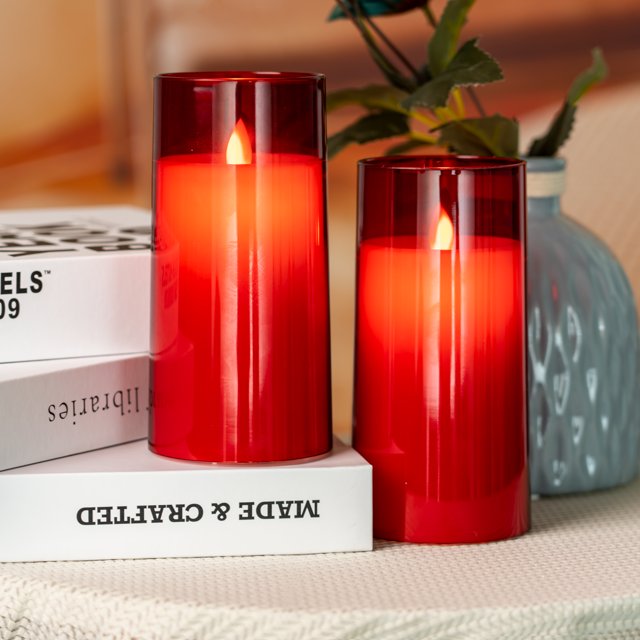 Homemory Red Flameless Candles with Clear Shell, Flicking Battery