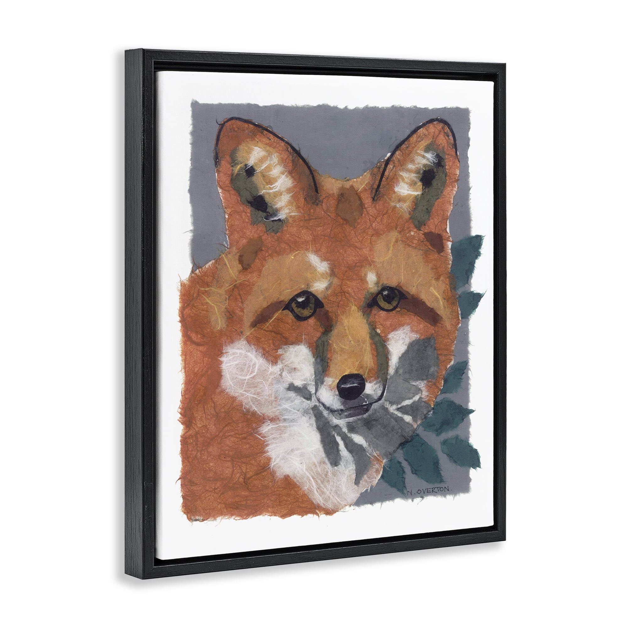 Stupell Industries Fox with Opaque Leaves Animals & Insects Painting Black Floater Framed Canvas Art Print Wall Art, 17 x 21