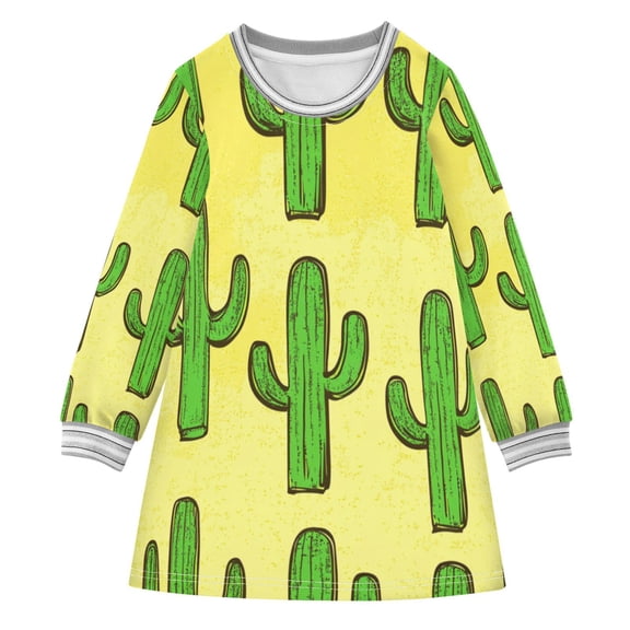 Vibrant Cacti Girls'long-sleeved dress Thickened A-dress Warm Dress Basic Shirt Party Dresses