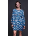 thumbnail image 2 of Bimba Robe Midi à Manches Longues pour Femmes, Coupe Décontractée, Imprimée de Feuilles Bleues et de Roses, Boutonnée - Petit, 2 of 7