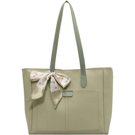 

PIKADINGNIS Women Fashion Silk Riband Pendant Tote Handbag Retro PU Leather Shoulder Bag Satchel