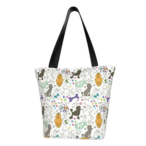 Fotbe Colorful Poodle Dog Pattern Beach Tote,Shoulder Handbag,Spacious Tote Bag,Lightweight Travel Bag,Versatile Shopping Bag