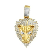 10K Yellow Gold Mens Diamond Lion Head Necklace Pendant 7/8 Ctw.