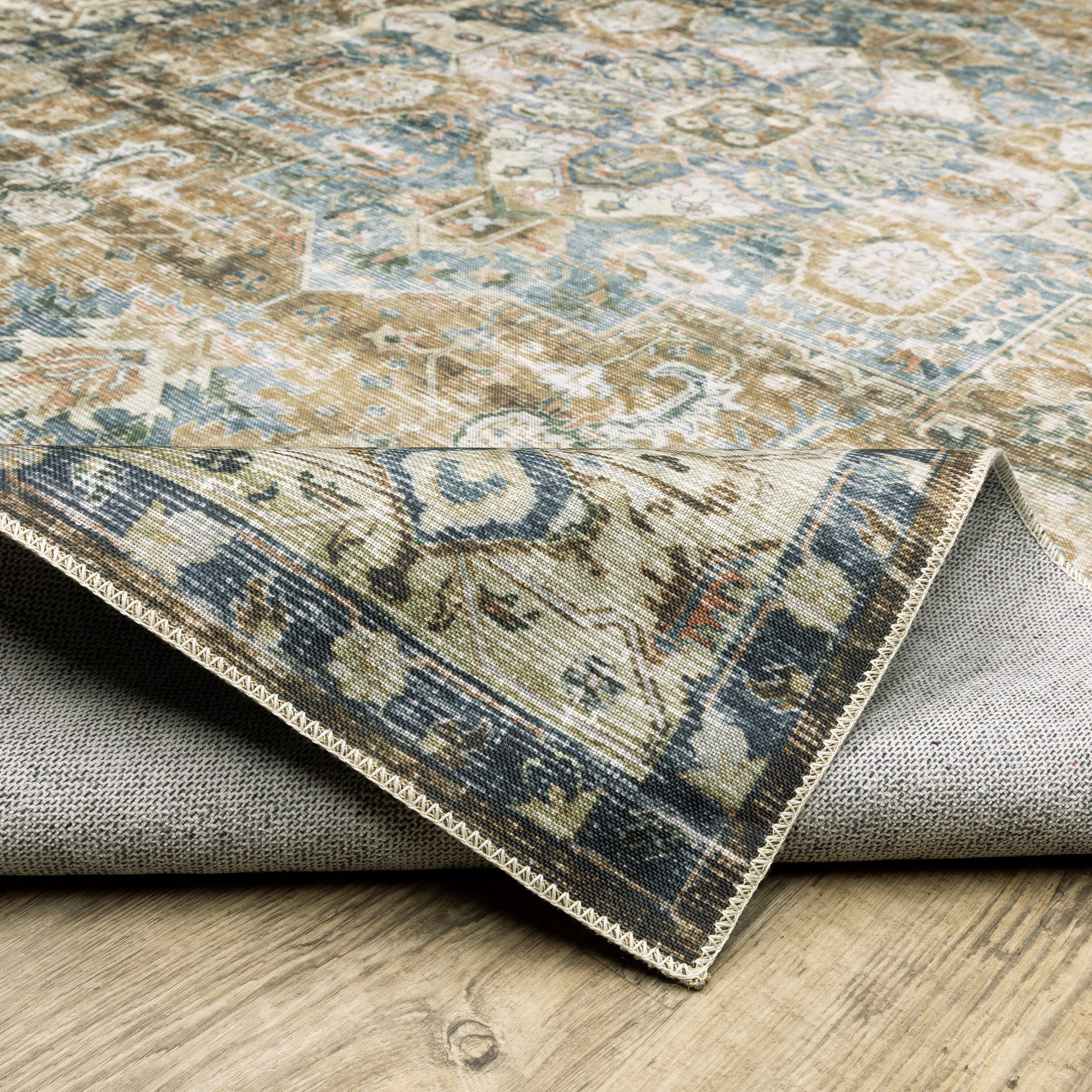 Avalon Home Celeste Washable Center Medallion Blue/ Gold Indoor Area Rug