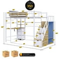 thumbnail image 4 of Advwin Twin Size Loft Bed with Desk and Stairs, Headboard, Wardrobe, Bedside Storage Shelf, 6 Drawers, Charging Station & LED Light, Metal Gaming Loft Bed Frame, White+Oak, 4 of 10