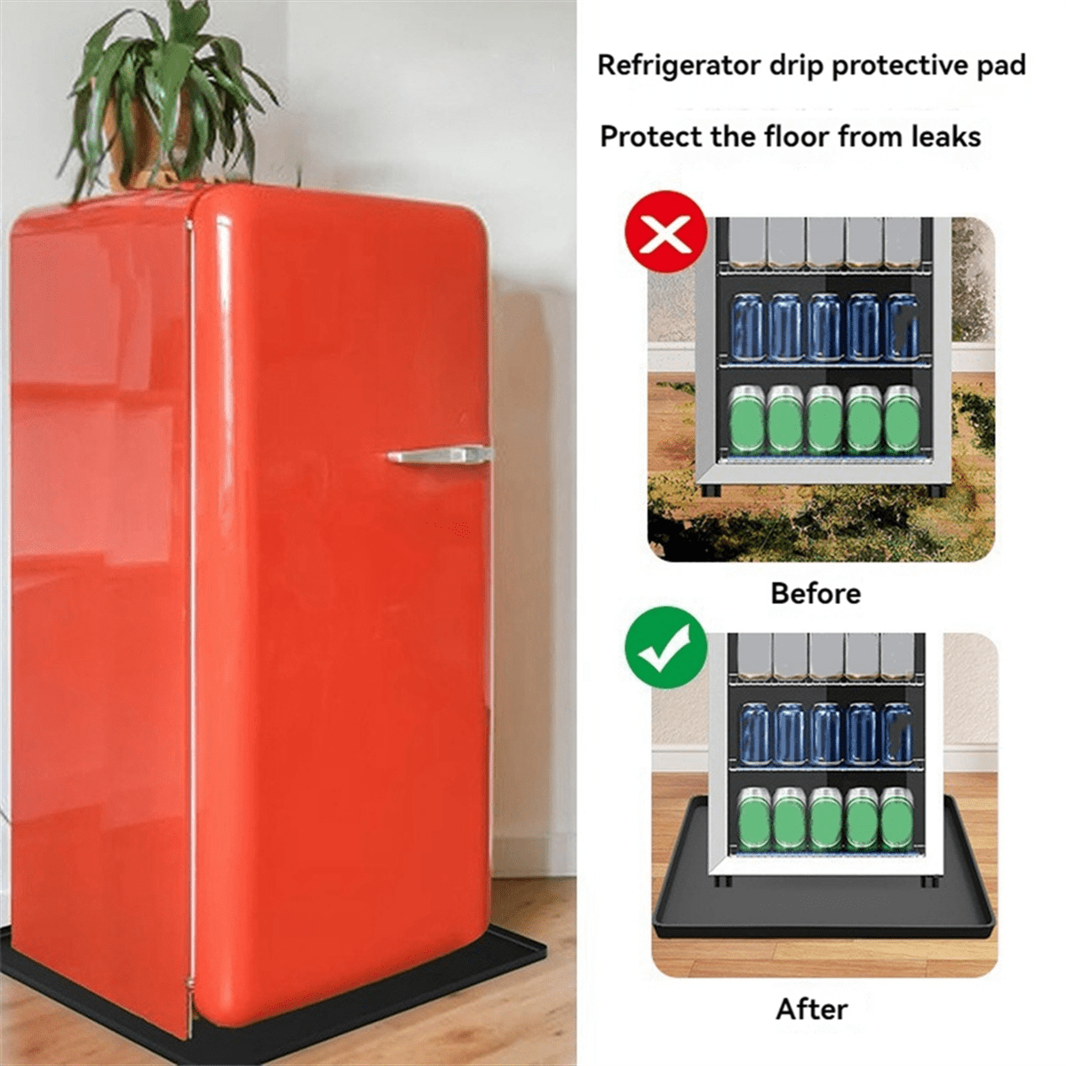 Refrigerator Floor Protector,Mini Fridge Silicone Mat,Fridge Under Mat,Laundry Guard for Washer & Dryer,Drip Tray Black