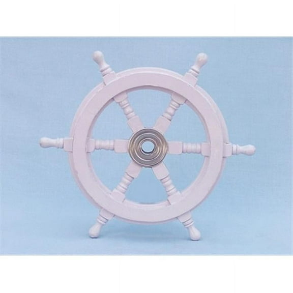 Handcrafted Model Ships SW12CH-White Deluxe Class White Wood and Chrome Ship Steering Wheel 12 in. Decorative Accent