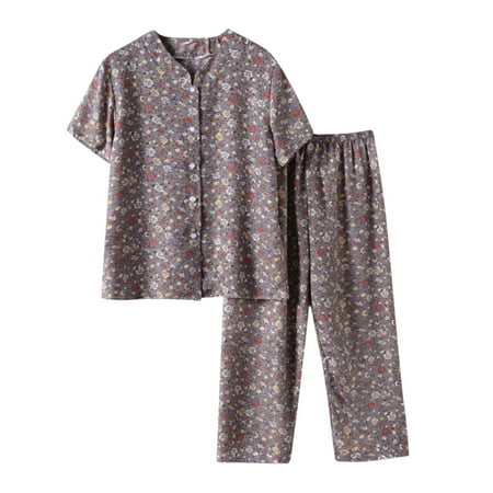 

Womens Pajama Sets Soft Cotton Short Sleeve Button down Blouses Wide Leg Pants Sets Sleepwear Comfy 2 Piece Sets