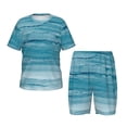 thumbnail image 1 of Balery Teal Turquoise Fluid Stripes Conjunto de Pijama Infantil de Manga Corta con Estampado – Ropa de Dormir de Algodón Suave-Medium, 1 of 6