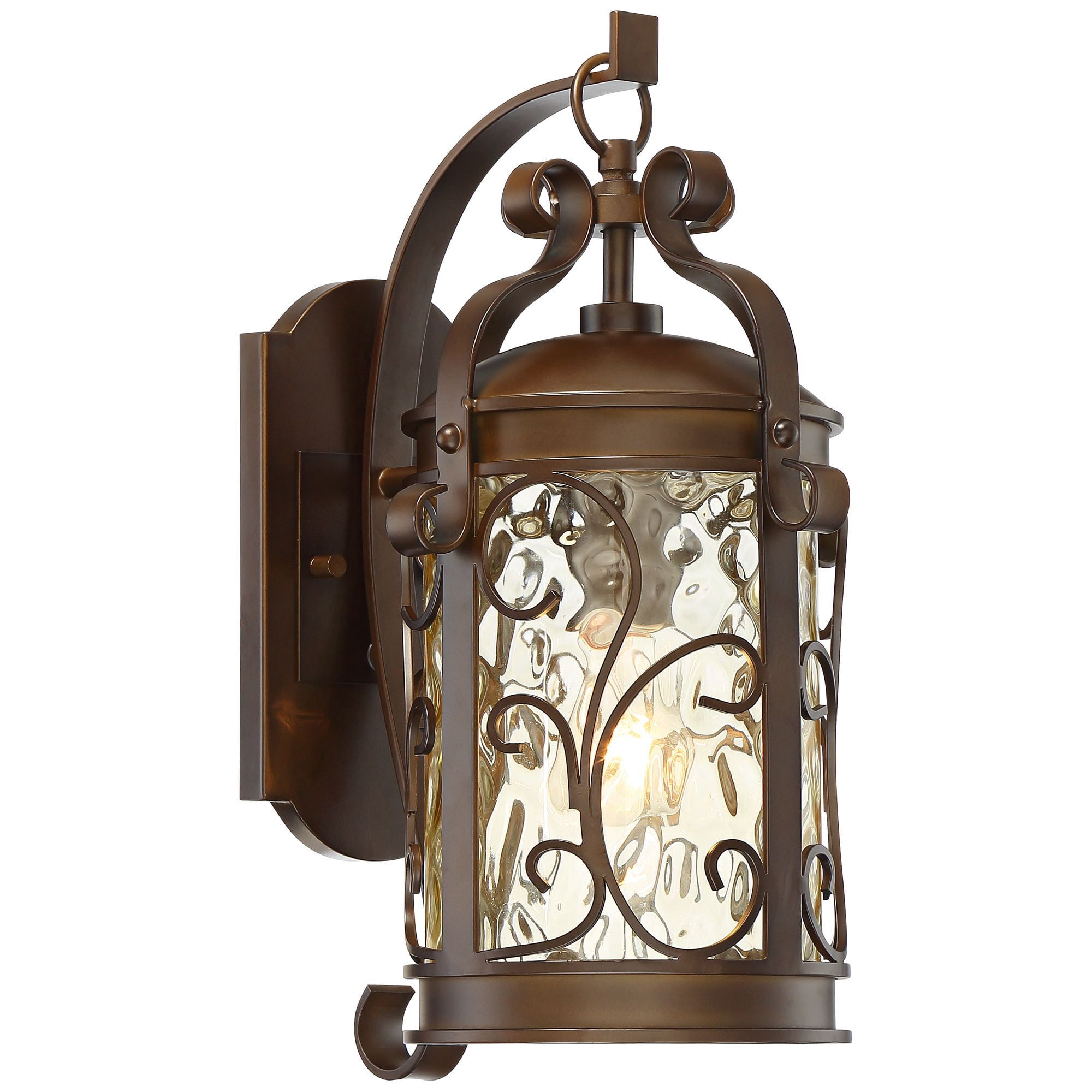 John Timberland Conway Vintage Rustic Outdoor Wall Light Fixture Oil Rubbed Bronze Scroll 17 1/2" Amber Hammered Glass for Post Exterior Barn Deck