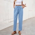 thumbnail image 2 of DENGDENG Casual Summer Linen Slacks for Women – High Waist Gauze Lightweight Loose Fit Trousers with Pockets, Light Blue S, 2 of 8