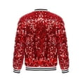 thumbnail image 5 of Aiihoo Kids Sparkly Sequin Bomber Flight Jacket Baseball Jackets Hip-hop Modern Dance Coat Tops Red 14, 5 of 6