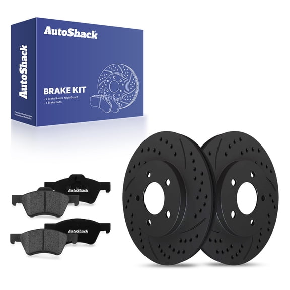 AutoShack Front Vented Drilled & Slotted E-Coated Brake Rotors Black Finish   Premium Ceramic Pads 6-PC Brake Kit Replacement for 2005-2010 Ford Escape NightGuard 11.92" (302.7 mm)