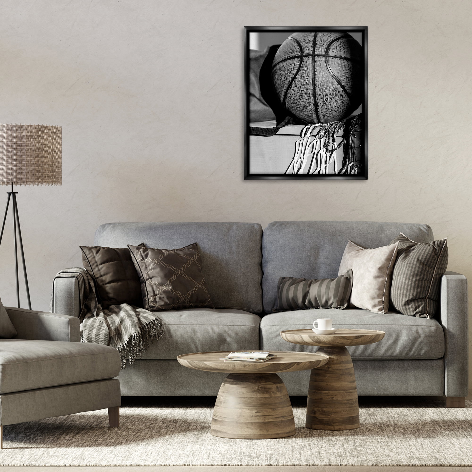 Stupell Industries Basketball Sport Still Life Sports Photography Black Floater Framed Canvas Art Print Wall Art, 25 x 31