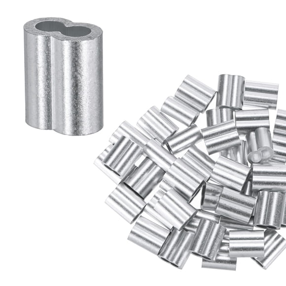Uxcell 100-Pack Mangas de Crimpado de Aluminio, 4mm 1/6 Mangas de Cuerda de Alambre de Doble Barril Redondo