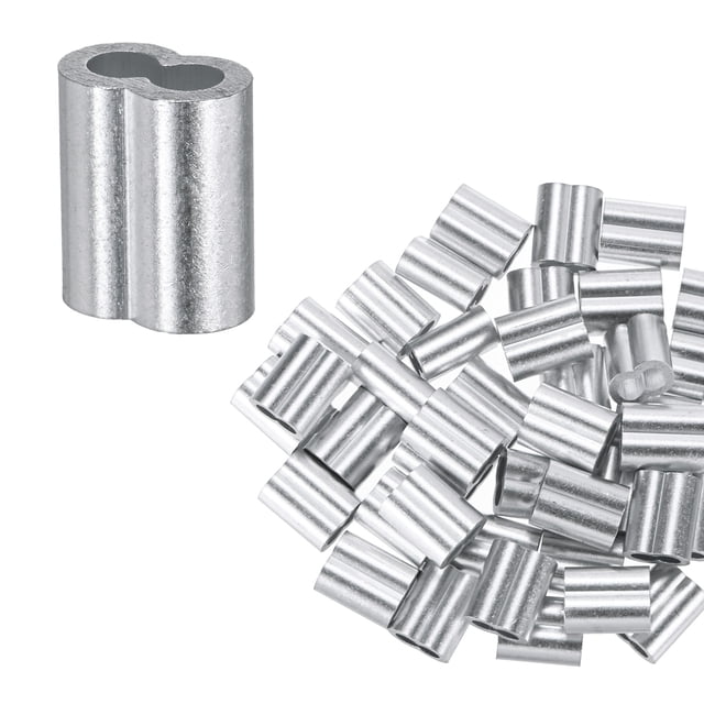 Uxcell 100-Pack Aluminum Crimping Loop Sleeves, 4mm 1/6 Double Round Barrel Wire Rope Sleeves