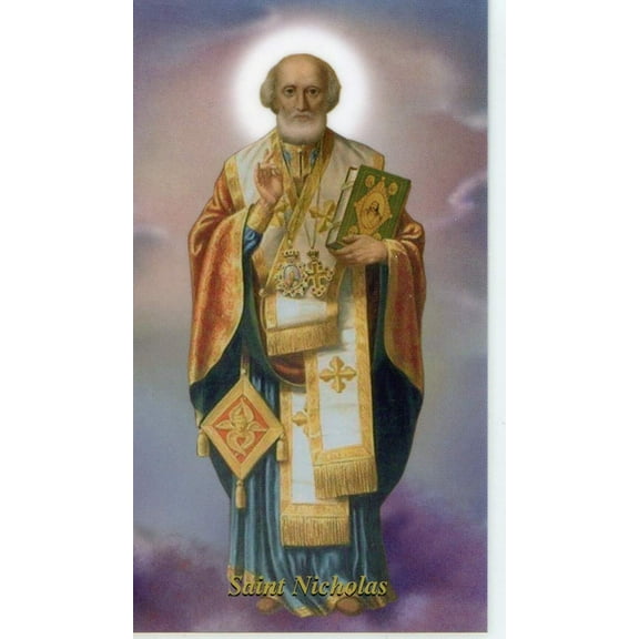 St. Nicholas - Prayer - Relic Laminated holy card - Blessed by Pope Francis