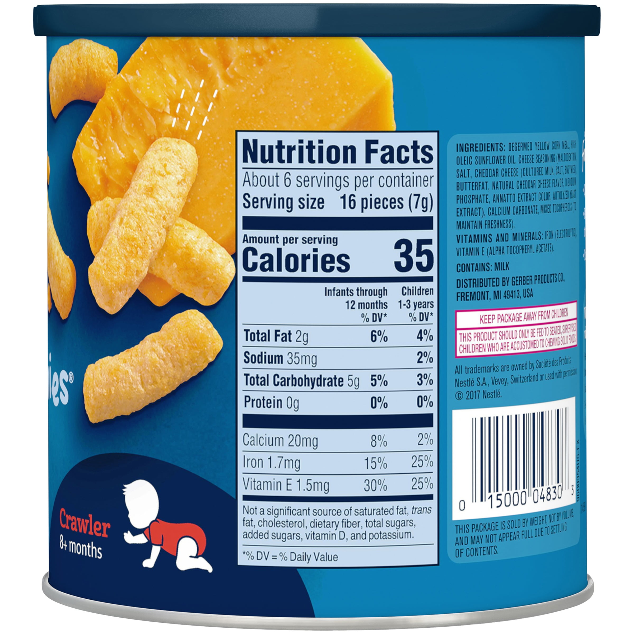 Gerber Lil' Crunchies Baked Corn Snack, Mild Cheddar, 1.48 oz. Canisters (Pack of 6)