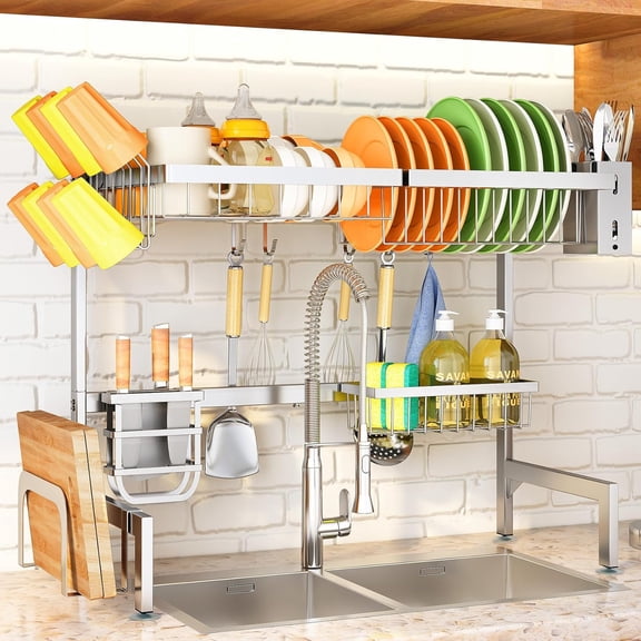 NestE-Over The Sink Dish Drying Rack - Adjustable Dish Rack for Kitchen Counter,Metal (Silver)