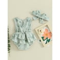 thumbnail image 4 of vera natura Infant Baby Girl Sleeveless Romper Dress Floral Print Round Neck Bodysuit with Headband 2 Pcs Summer Outfits, 4 of 9